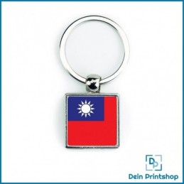 Quadratischer Schlüsselanhänger aus Metall - 25 x 25 mm - Flagge Taiwan