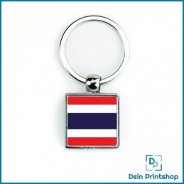 Quadratischer Schlüsselanhänger aus Metall - 25 x 25 mm - Flagge Thailand