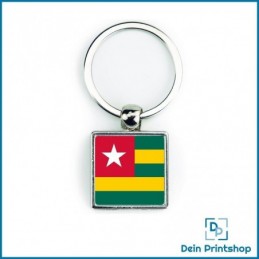 Quadratischer Schlüsselanhänger aus Metall - 25 x 25 mm - Flagge Togo