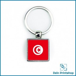 Quadratischer Schlüsselanhänger aus Metall - 25 x 25 mm - Flagge Tunesien