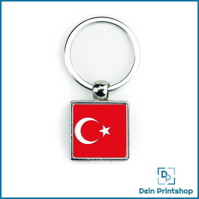 Quadratischer Schlüsselanhänger aus Metall - 25 x 25 mm - Flagge Türkei