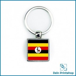 Quadratischer Schlüsselanhänger aus Metall - 25 x 25 mm - Flagge Uganda