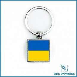 Quadratischer Schlüsselanhänger aus Metall - 25 x 25 mm - Flagge Ukraine