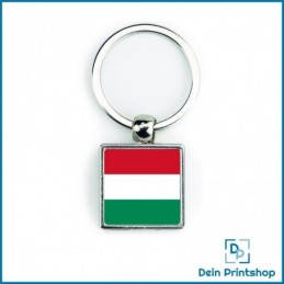 Quadratischer Schlüsselanhänger aus Metall - 25 x 25 mm - Flagge Ungarn
