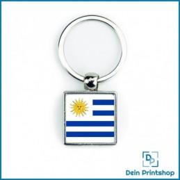 Quadratischer Schlüsselanhänger aus Metall - 25 x 25 mm - Flagge Uruguay