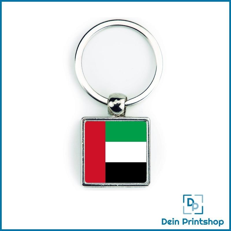 Quadratischer Schlüsselanhänger aus Metall - 25 x 25 mm - Flagge Vereinigte Arabische Emirate