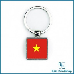 Quadratischer Schlüsselanhänger aus Metall - 25 x 25 mm - Flagge Vietnam