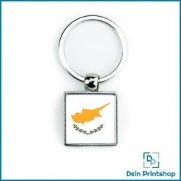 Quadratischer Schlüsselanhänger aus Metall - 25 x 25 mm - Flagge Zypern