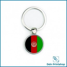 Runder Schlüsselanhänger aus Metall - Ø 25 mm - Flagge Afghanistan
