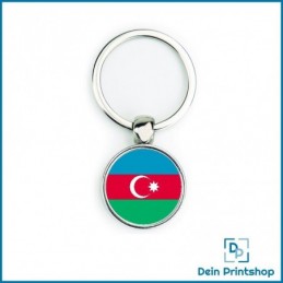 Runder Schlüsselanhänger aus Metall - Ø 25 mm - Flagge Aserbaidschan
