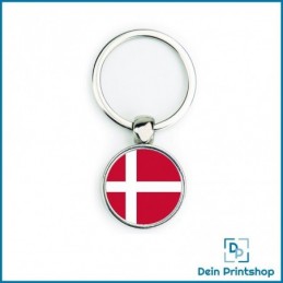 Runder Schlüsselanhänger aus Metall - Ø 25 mm - Flagge Dänemark