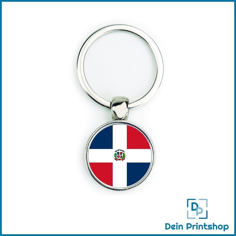 Runder Schlüsselanhänger aus Metall - Ø 25 mm - Flagge Dominikanische Republik