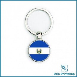 Runder Schlüsselanhänger aus Metall - Ø 25 mm - Flagge El Salvador