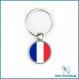 Runder Schlüsselanhänger aus Metall - Ø 25 mm - Flagge Frankreich