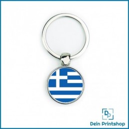 Runder Schlüsselanhänger aus Metall - Ø 25 mm - Flagge Griechenland