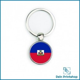 Runder Schlüsselanhänger aus Metall - Ø 25 mm - Flagge Haiti