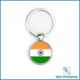 Runder Schlüsselanhänger aus Metall - Ø 25 mm - Flagge Indien