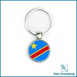 Runder Schlüsselanhänger aus Metall - Ø 25 mm - Flagge Kongo-Kinshasa