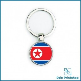 Runder Schlüsselanhänger aus Metall - Ø 25 mm - Flagge Nordkorea