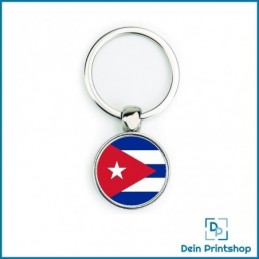 Runder Schlüsselanhänger aus Metall - Ø 25 mm - Flagge Kuba