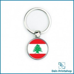 Runder Schlüsselanhänger aus Metall - Ø 25 mm - Flagge Libanon