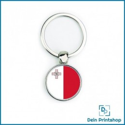 Runder Schlüsselanhänger aus Metall - Ø 25 mm - Flagge Malta