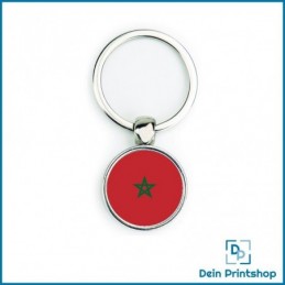 Runder Schlüsselanhänger aus Metall - Ø 25 mm - Flagge Marokko