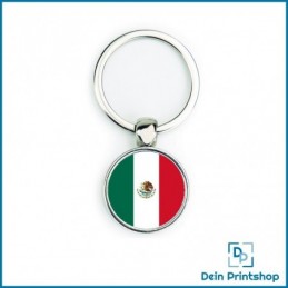 Runder Schlüsselanhänger aus Metall - Ø 25 mm - Flagge Mexiko