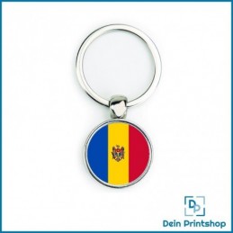 Runder Schlüsselanhänger aus Metall - Ø 25 mm - Flagge Moldawien
