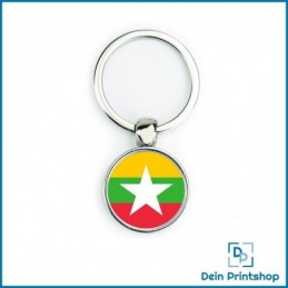 Runder Schlüsselanhänger aus Metall - Ø 25 mm - Flagge Myanmar
