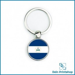 Runder Schlüsselanhänger aus Metall - Ø 25 mm - Flagge Nicaragua