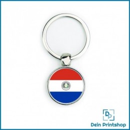 Runder Schlüsselanhänger aus Metall - Ø 25 mm - Flagge Paraguay