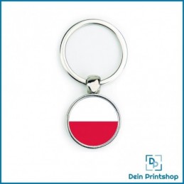 Runder Schlüsselanhänger aus Metall - Ø 25 mm - Flagge Polen