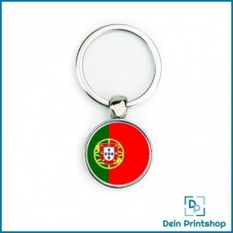 Runder Schlüsselanhänger aus Metall - Ø 25 mm - Flagge Portugal