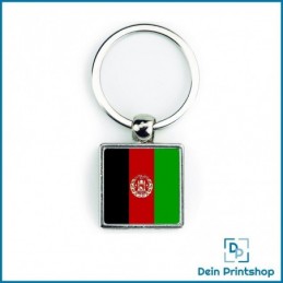 Quadratischer Schlüsselanhänger aus Metall - 25 x 25 mm - Flagge Afghanistan