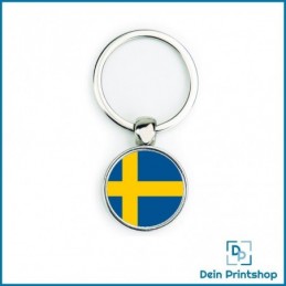 Runder Schlüsselanhänger aus Metall - Ø 25 mm - Flagge Schweden