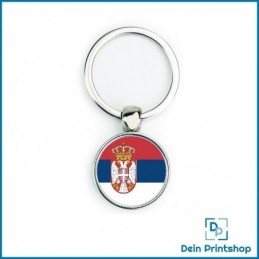 Runder Schlüsselanhänger aus Metall - Ø 25 mm - Flagge Serbien
