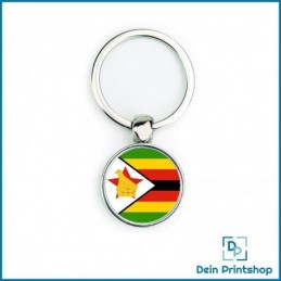 Runder Schlüsselanhänger aus Metall - Ø 25 mm - Flagge Simbabwe