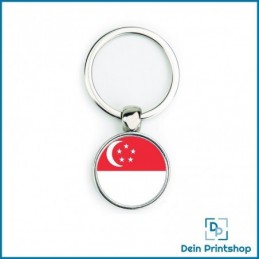 Runder Schlüsselanhänger aus Metall - Ø 25 mm - Flagge Singapur