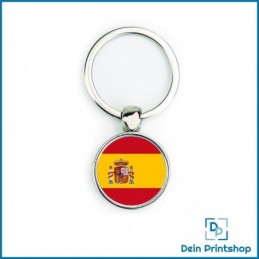 Runder Schlüsselanhänger aus Metall - Ø 25 mm - Flagge Spanien
