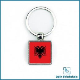 Quadratischer Schlüsselanhänger aus Metall - 25 x 25 mm - Flagge Albanien