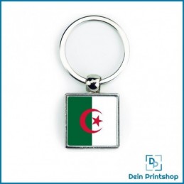 Quadratischer Schlüsselanhänger aus Metall - 25 x 25 mm - Flagge Algerien