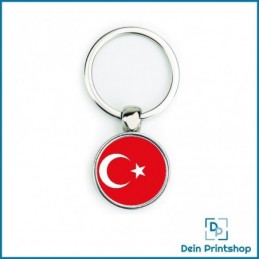 Runder Schlüsselanhänger aus Metall - Ø 25 mm - Flagge Türkei