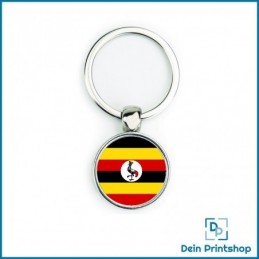 Runder Schlüsselanhänger aus Metall - Ø 25 mm - Flagge Uganda