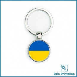 Runder Schlüsselanhänger aus Metall - Ø 25 mm - Flagge Ukraine