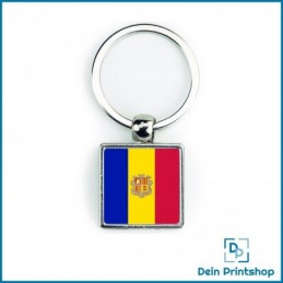 Quadratischer Schlüsselanhänger aus Metall - 25 x 25 mm - Flagge Andorra