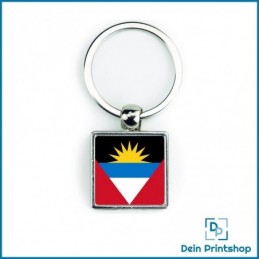 Quadratischer Schlüsselanhänger aus Metall - 25 x 25 mm - Flagge Antigua und Barbuda