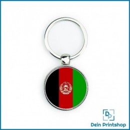 Runder Schlüsselanhänger aus Metall - Ø 33 mm - Flagge Afghanistan