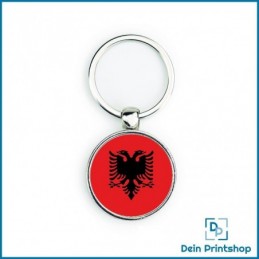 Runder Schlüsselanhänger aus Metall - Ø 33 mm - Flagge Albanien