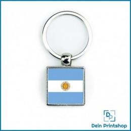 Quadratischer Schlüsselanhänger aus Metall - 25 x 25 mm - Flagge Argentinien